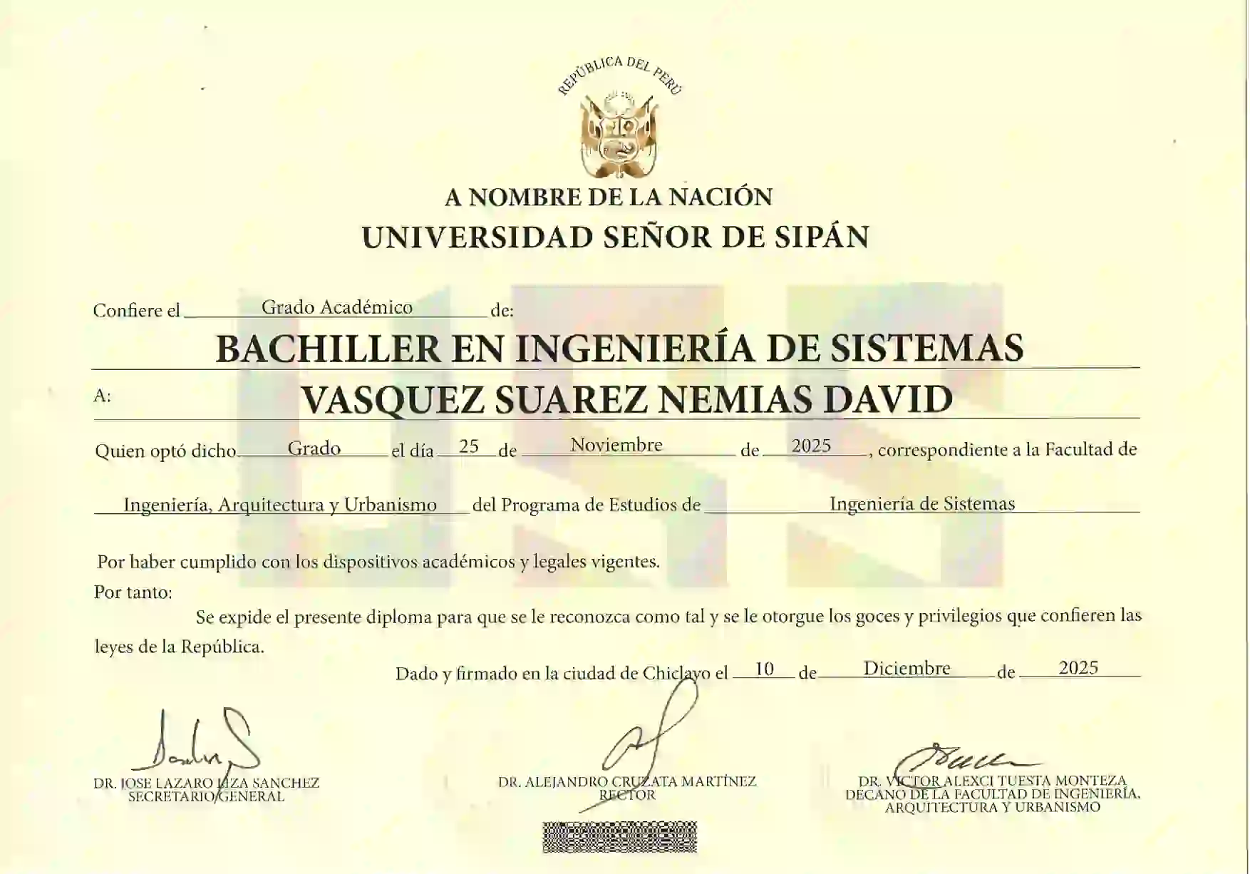 Bachiller en Ingeniería de Sistemas
